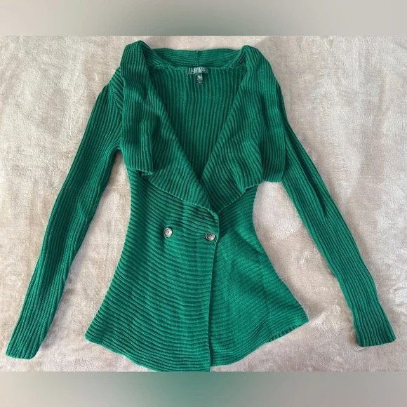 Lauren Ralph Lauren Green Ribbed Wrap Cardigan Sweater Petite Small - Picture 2 of 10